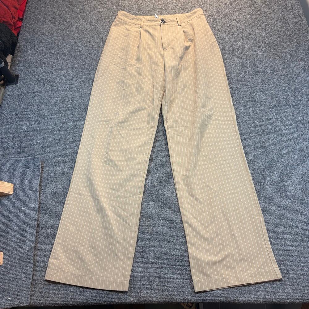 Princess Polly Tan Pinstripe High Rise Wide Leg Trousers Dress Pants Womens 8